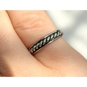 Vintage Braided Silver Tone Open Style Adjustable Retro Ring - Size 4